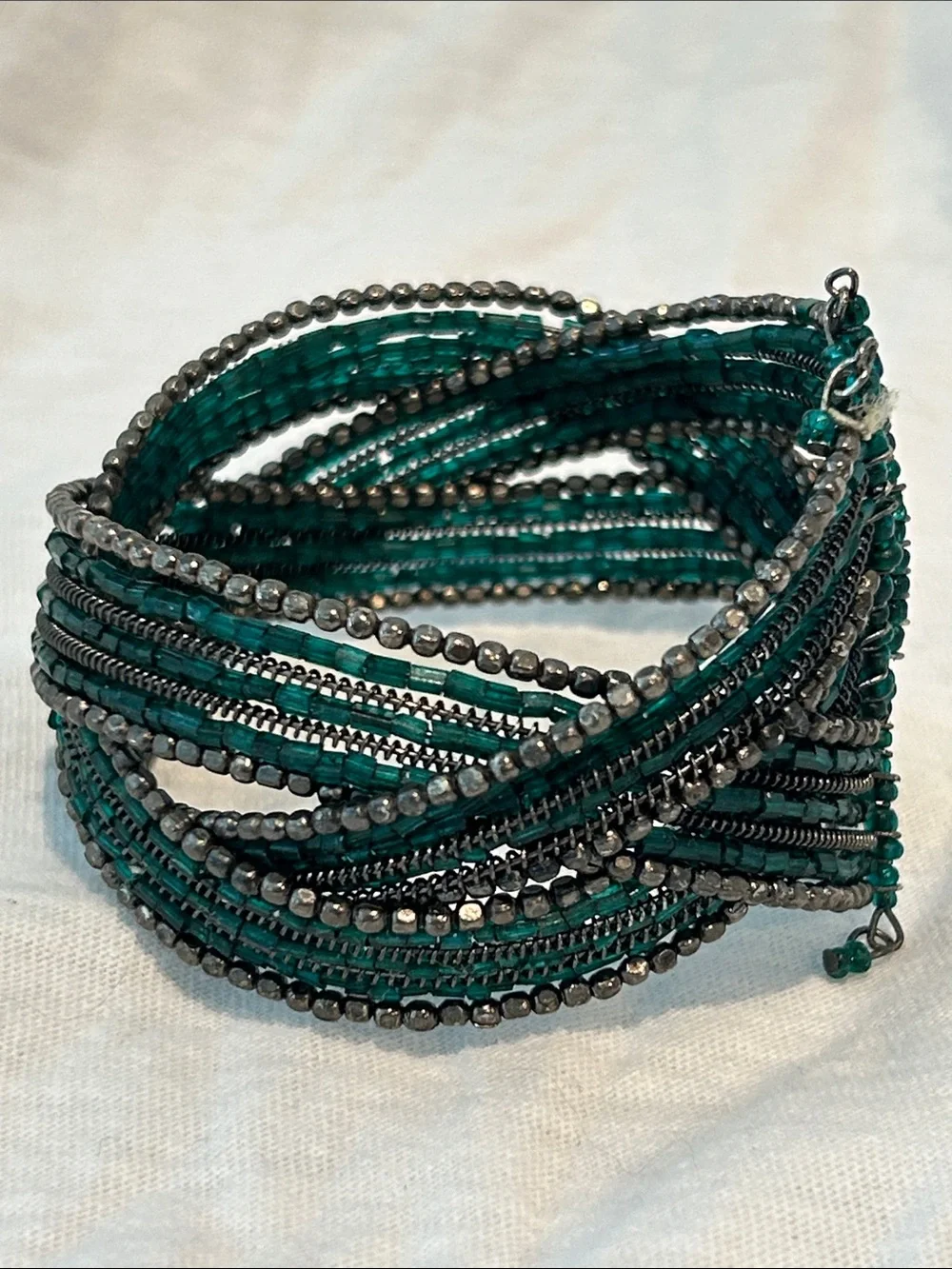 Teal Seed Bead Twist Cuff Bracelet - Women Jewelry